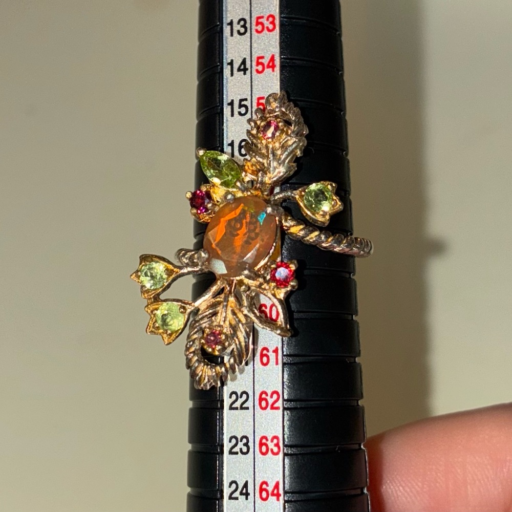 Mexican Fire Jelly Opal artisan ring size 8.5